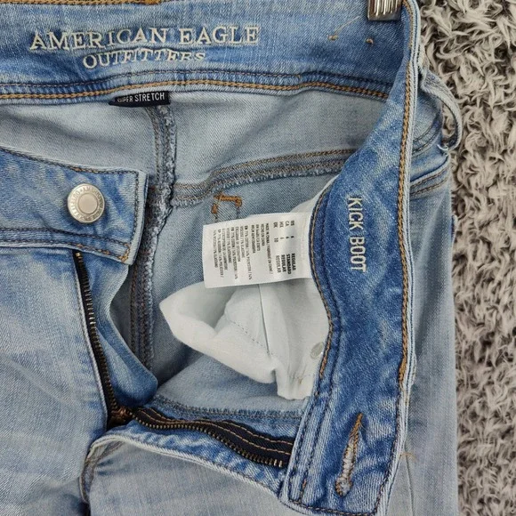 American Eagle Women Super Stretch Kick Boot Jeans 6 Light Blue Flare Denim - Picture 6 of 15